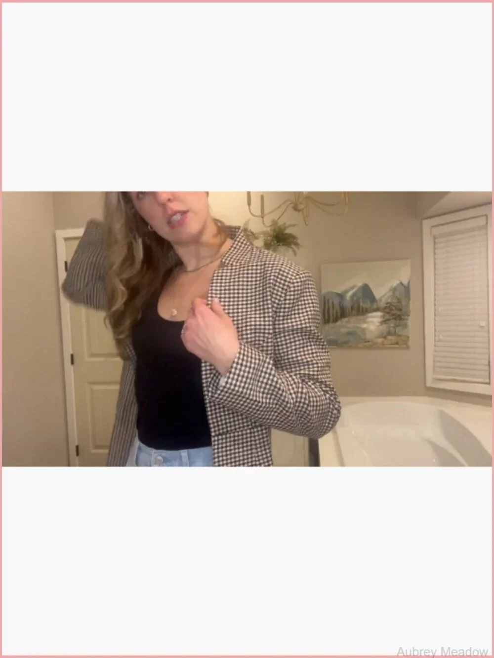 Long Plaid Blazer Jacket Open Front Notched Lapel Work Casual Office Suit